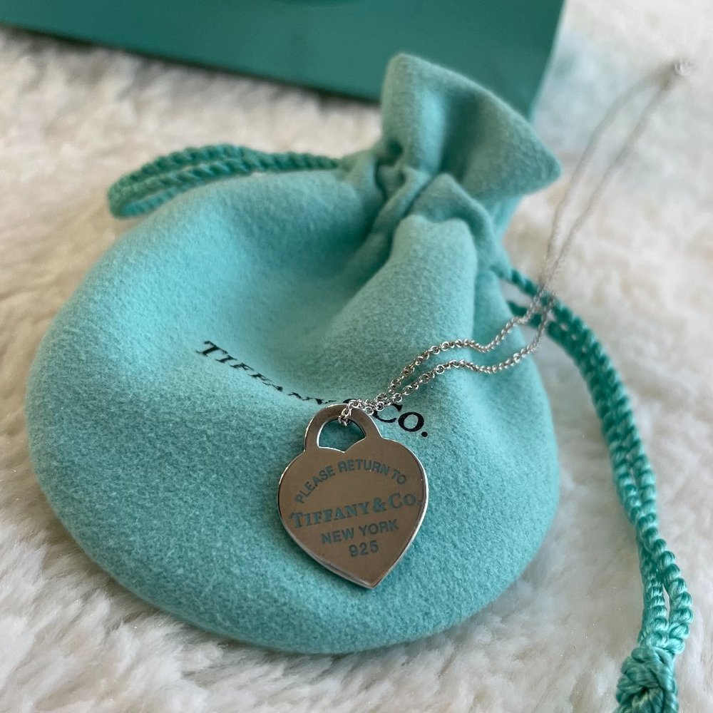Tiffany & Co. Blue Enamel Letter Heart Necklace